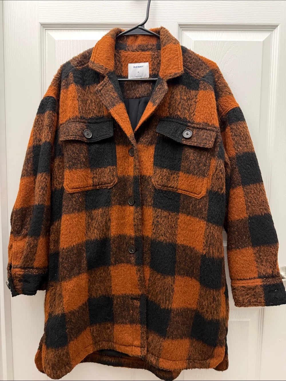 Old Navy Orange and Black Plaid Utility Shacket